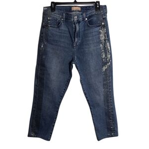 7 FOR ALL MANKIND Hi Rise Silver Foil Racing Stripe Jeans Ankle Skinny Size 31